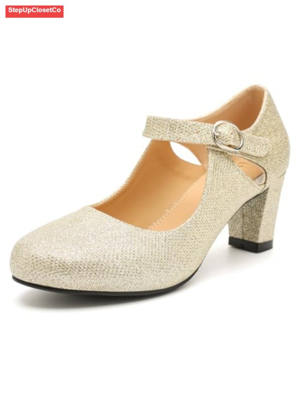 Women's Mary Jane Pumps Chunky Block Heels Cutout Round Toe Faux PU Dress Shoes